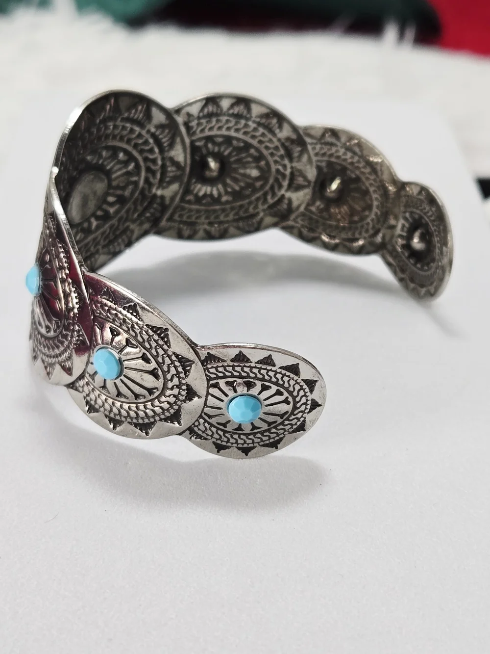 Turquoise Concho Cuff Bracelet Western Silver Open Bangle Statement Cowgirl Chic